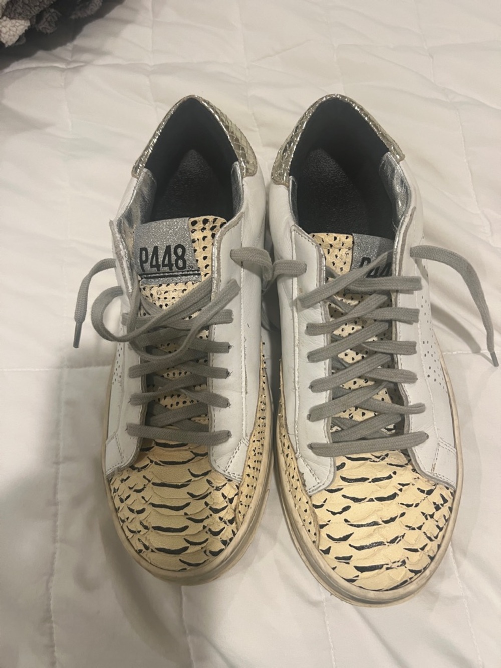 P448 White & Beige Snakeskin Detail Sneakers-size 38